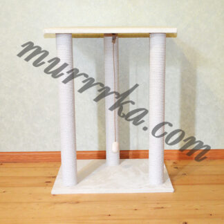 Кігтеточка висотою 75 см з трьома стовпами і великою лежанкою джут/бавовна/сизаль